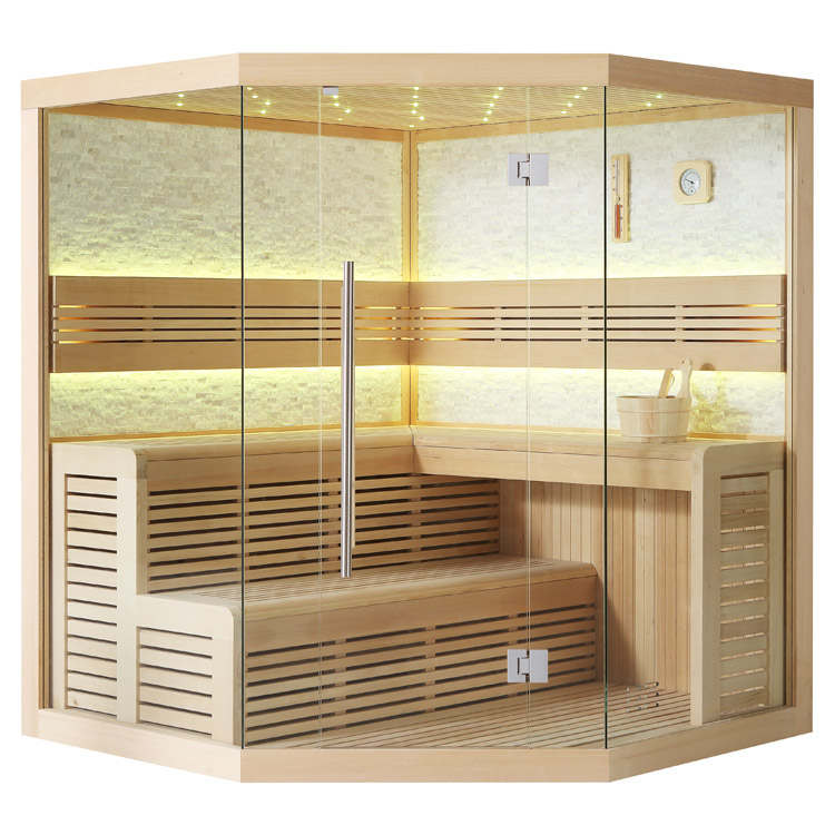 AWT sauna 1101C with white stone, hemlock, 180x180cm